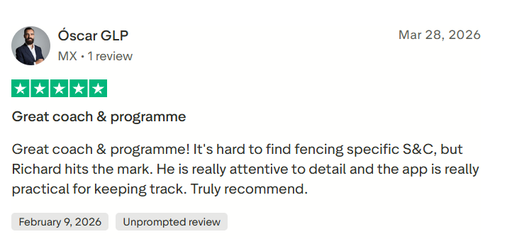 5-star review: great fencing-specific strength and conditioning