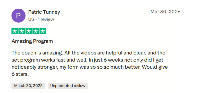 5-star review: got noticeably stronger with better form in 6 weeks